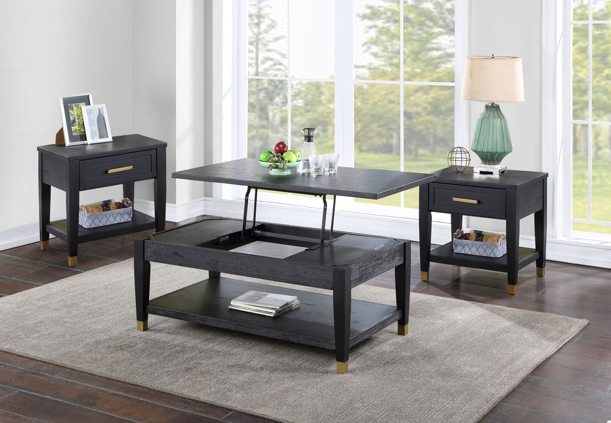 Yves - 3 Piece Occasional Table Set - Black - Hornell Furniture Outlet