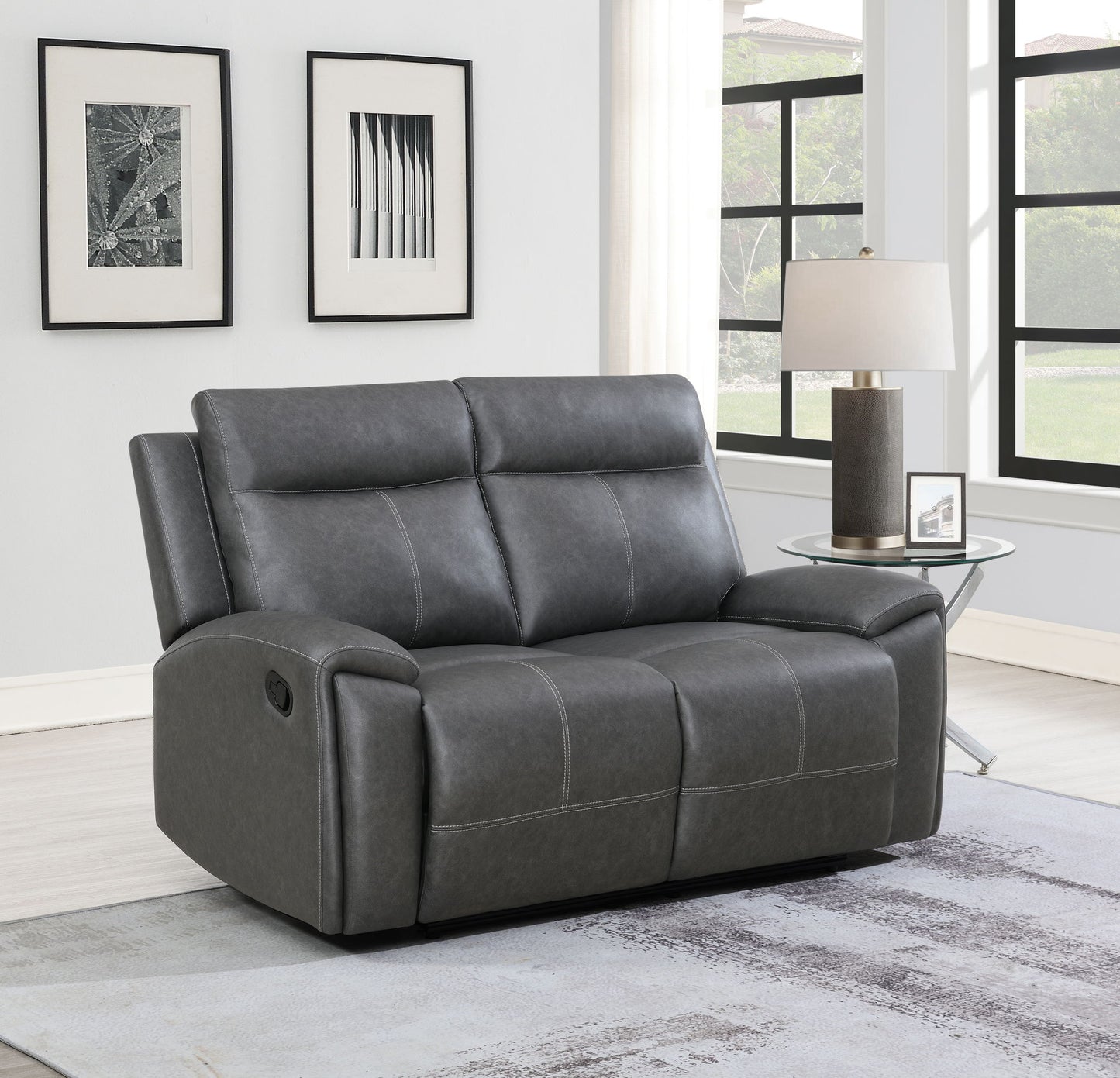 Gaston - Manual Reclining Loveseat - Gray - Hornell Furniture Outlet