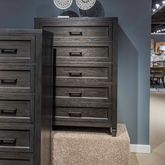 Caruso Heights - 5 Drawer Chest - Aged Whiskey - Hornell Furniture Outlet