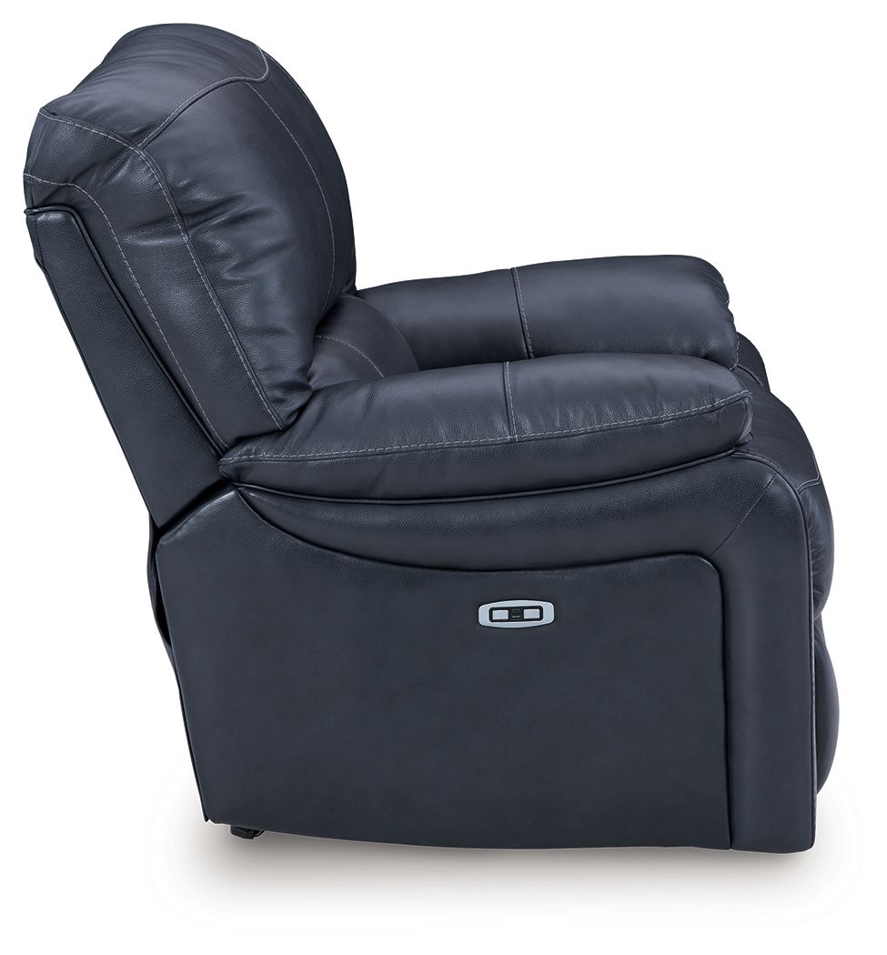 Leesworth - 3 Pc. - Power Reclining Sofa, Power Reclining Loveseat, Power Rocker Recliner - Ocean - Hornell Furniture Outlet