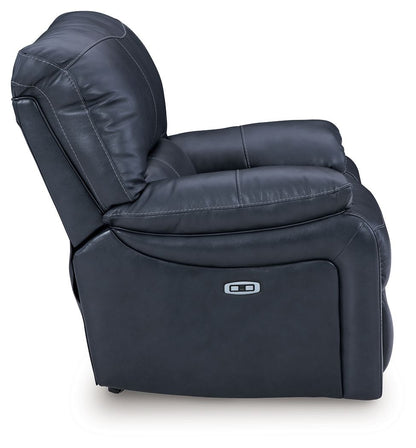 Leesworth - 3 Pc. - Power Reclining Sofa, Power Reclining Loveseat, Power Rocker Recliner - Ocean - Hornell Furniture Outlet
