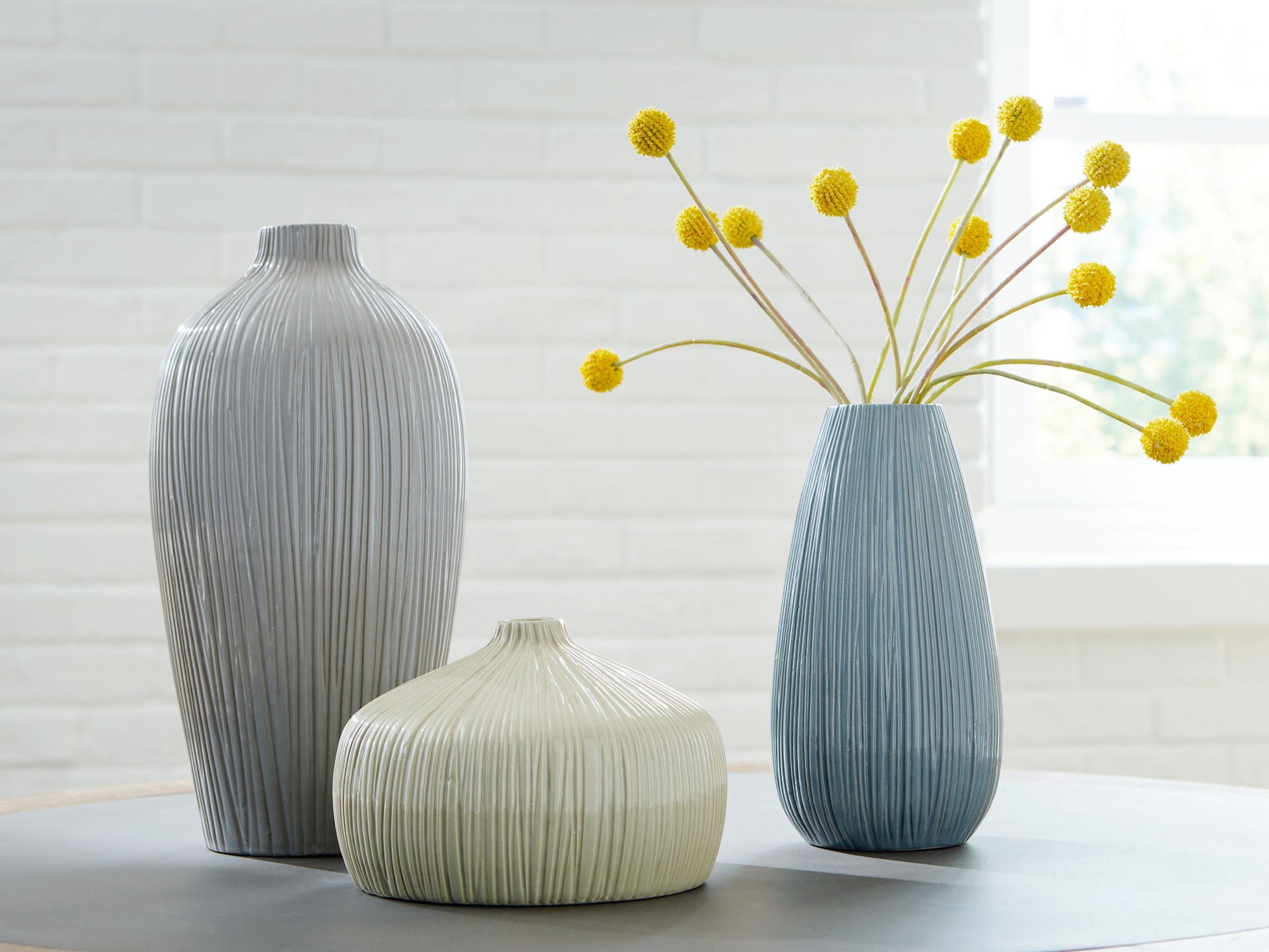 Eiderman - Vase Set (Set of 3) - Gray / Blue / Green - Hornell Furniture Outlet