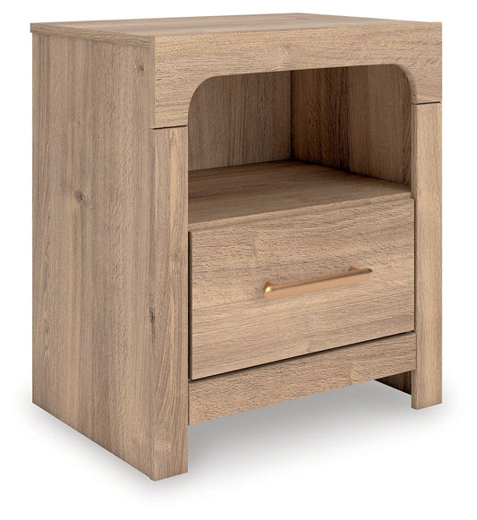 Kinlanni - One Drawer Night Stand - Tan - Hornell Furniture Outlet