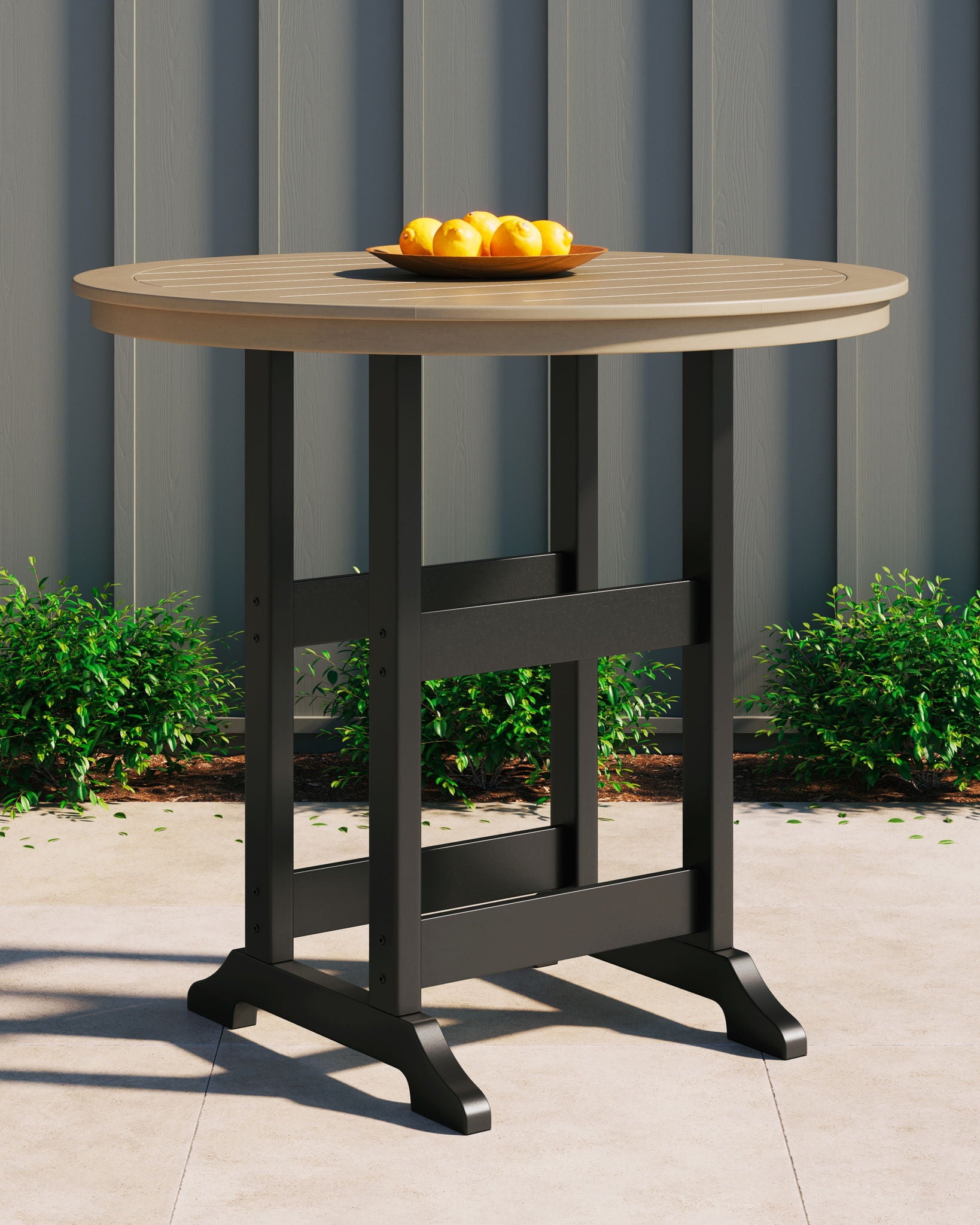 Fairen Trail - Black / Driftwood - Round Bar Table w/Umb OPT - Hornell Furniture Outlet