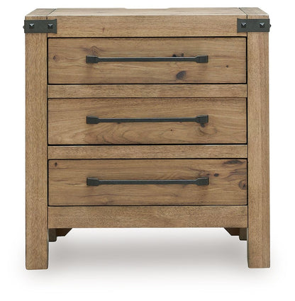 Ridgester - Three Drawer Night Stand - Light Brown - Hornell Furniture Outlet