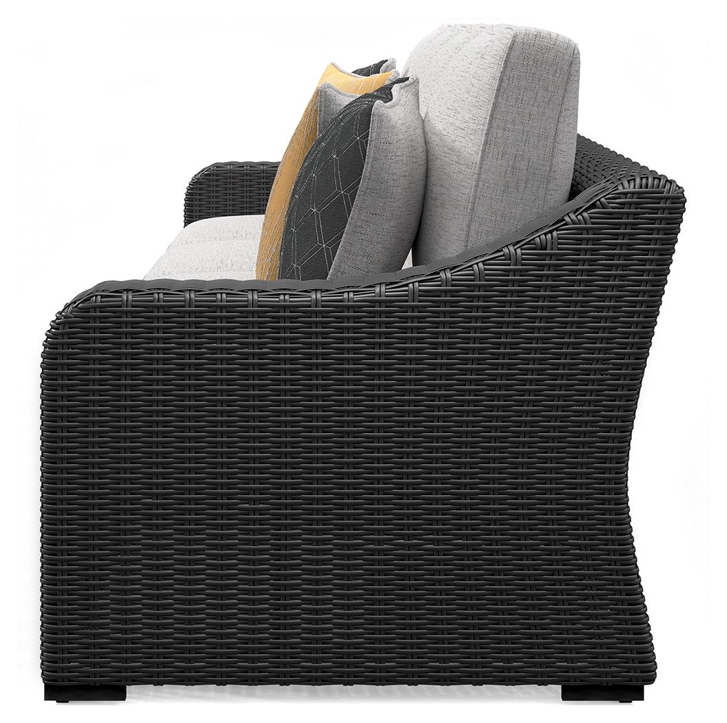 Beachcroft - Black / Light Gray - 2 - Piece Outdoor Loveseat with Cushion - Hornell Furniture Outlet