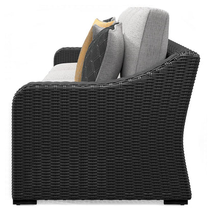 Beachcroft - Black / Light Gray - 2 - Piece Outdoor Loveseat with Cushion - Hornell Furniture Outlet