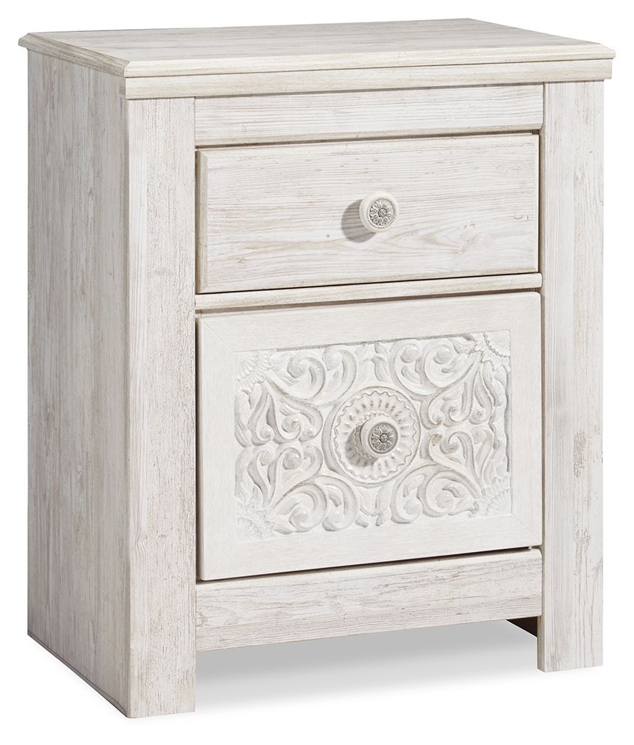 Paxberry - Two Drawer Night Stand - Whitewash - Hornell Furniture Outlet