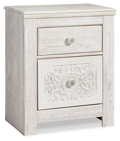 Paxberry - Two Drawer Night Stand - Whitewash - Hornell Furniture Outlet