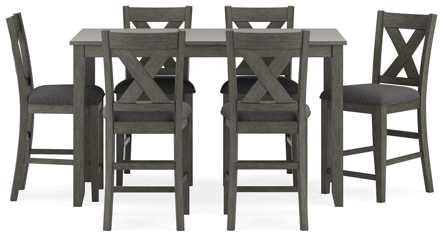 Caitbrook - Gray - Rect Drm Counter Table Set (Set of 7) - Hornell Furniture Outlet