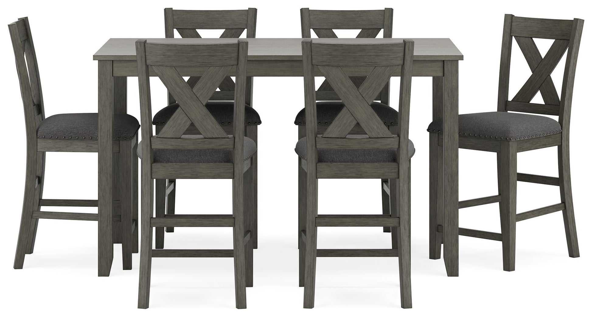 Caitbrook - Gray - Rect Drm Counter Table Set (Set of 7) - Hornell Furniture Outlet