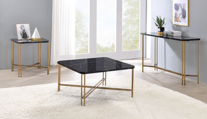 Daxton - Faux Marble Top Square Cocktail Table - Black - Hornell Furniture Outlet