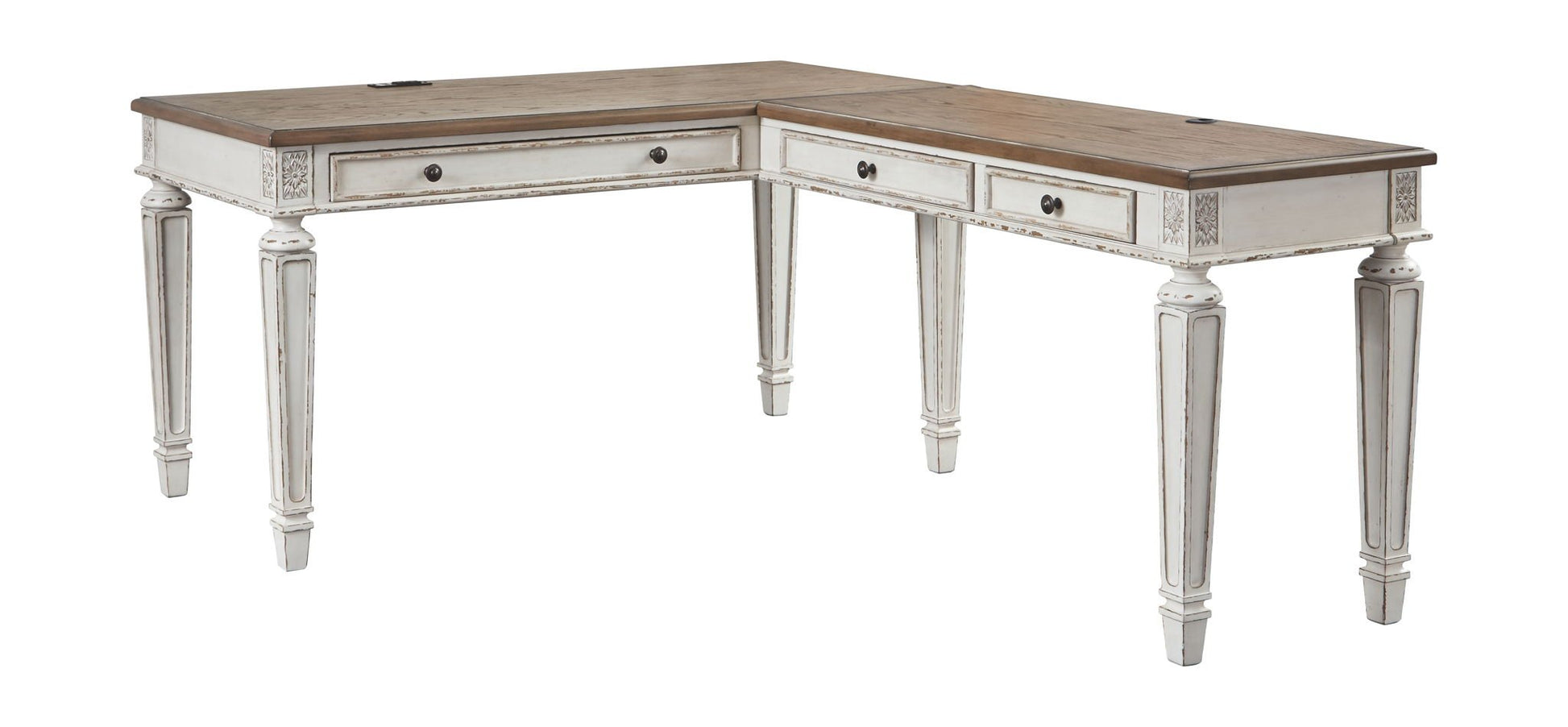 Realyn - White / Brown - Home Office L Shaped Desk - Hornell Furniture Outlet