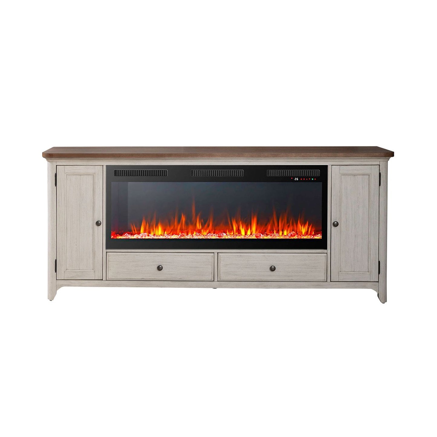 Fireplace TV Consoles - 80" Console With Fire FTS Set - Brown / White - Hornell Furniture Outlet