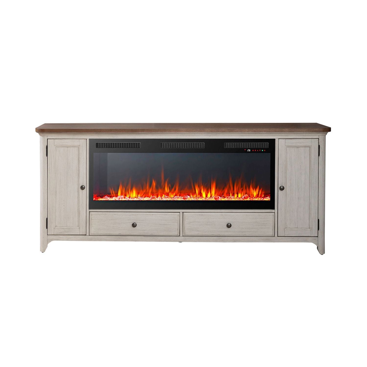 Fireplace TV Consoles - 80" Console With Fire FTS Set - Brown / White - Hornell Furniture Outlet