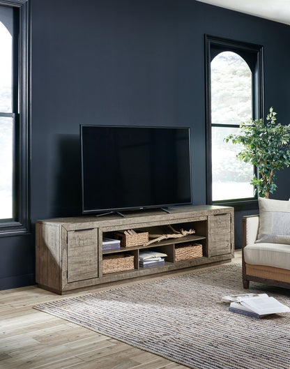 Krystanza - Weathered Gray - TV Stand with Wide Fireplace Insert - Hornell Furniture Outlet