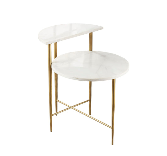 Patna - White Marble Top Side End Table - White - Hornell Furniture Outlet