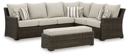 Brook Ranch - Brown - Sofa Sectional, Bench With Cushion (Set of 3) - Hornell Furniture Outlet