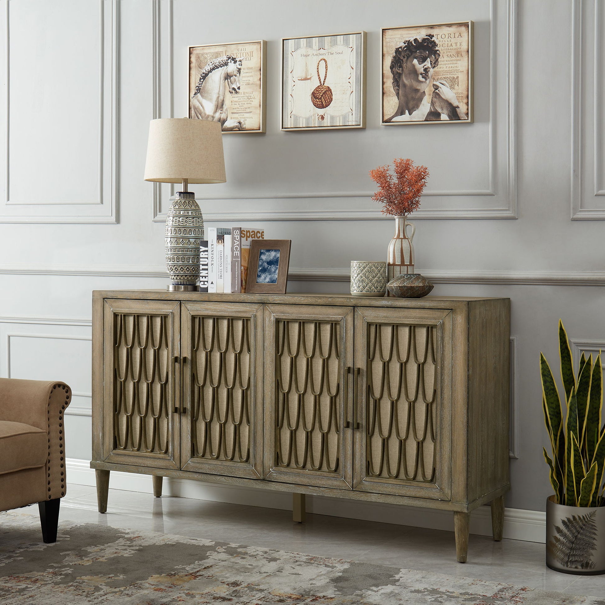 Devonshire - 4 Door Accent Cabinet - Light Brown - Hornell Furniture Outlet