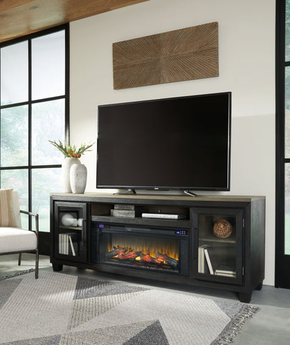 Foyland - Black / Brown - 83" TV Stand With Electric Infrared Fireplace Insert - Hornell Furniture Outlet