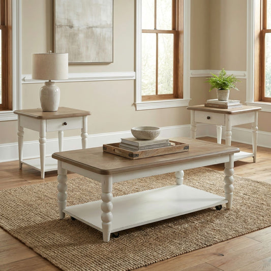 Turnberry Park - 3 Piece Set (Cocktail Table And 2 End Tables) - Washed White - Hornell Furniture Outlet