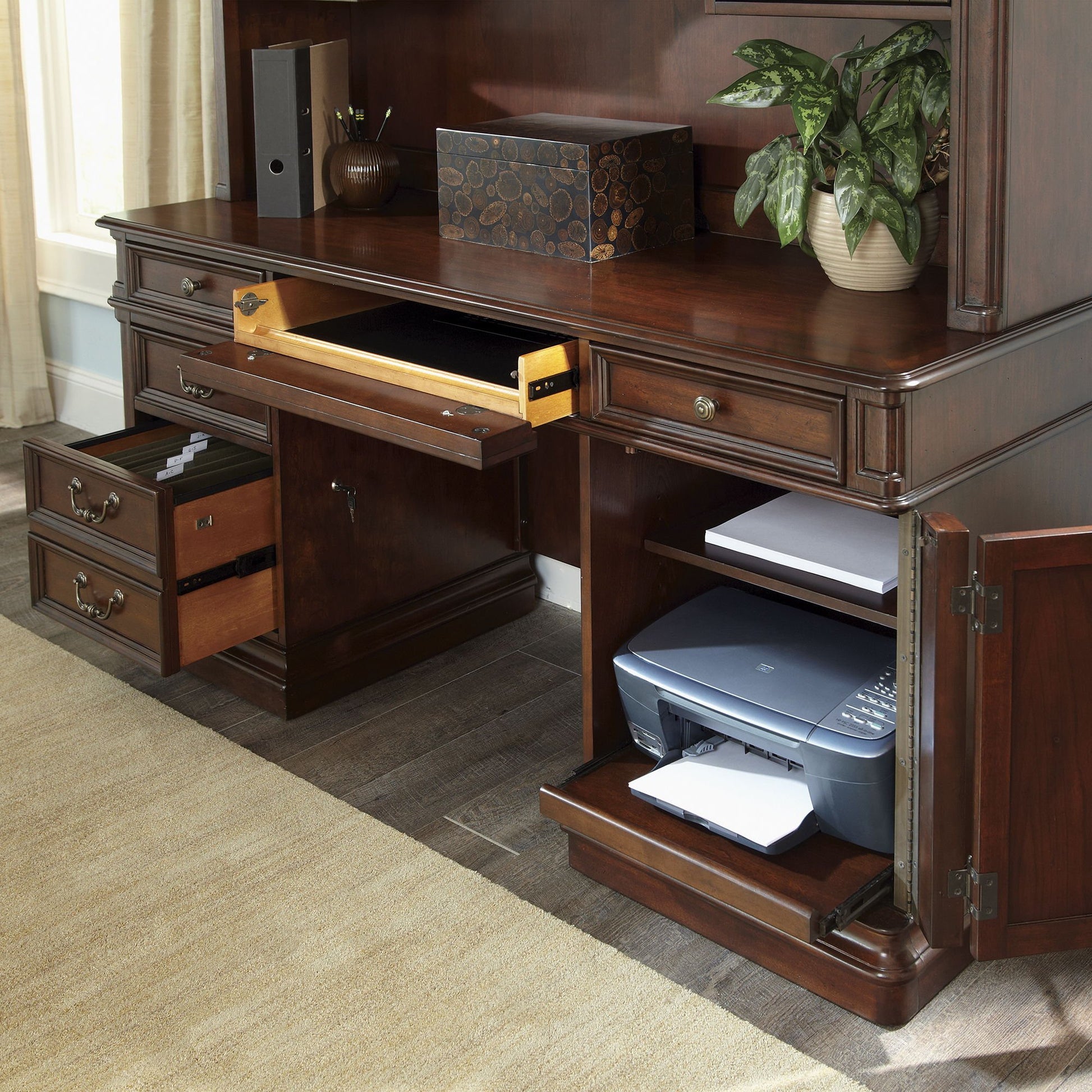 Brayton Manor - 5 Piece Home Office Jr Executive Set - Dark Brown - Hornell Furniture Outlet
