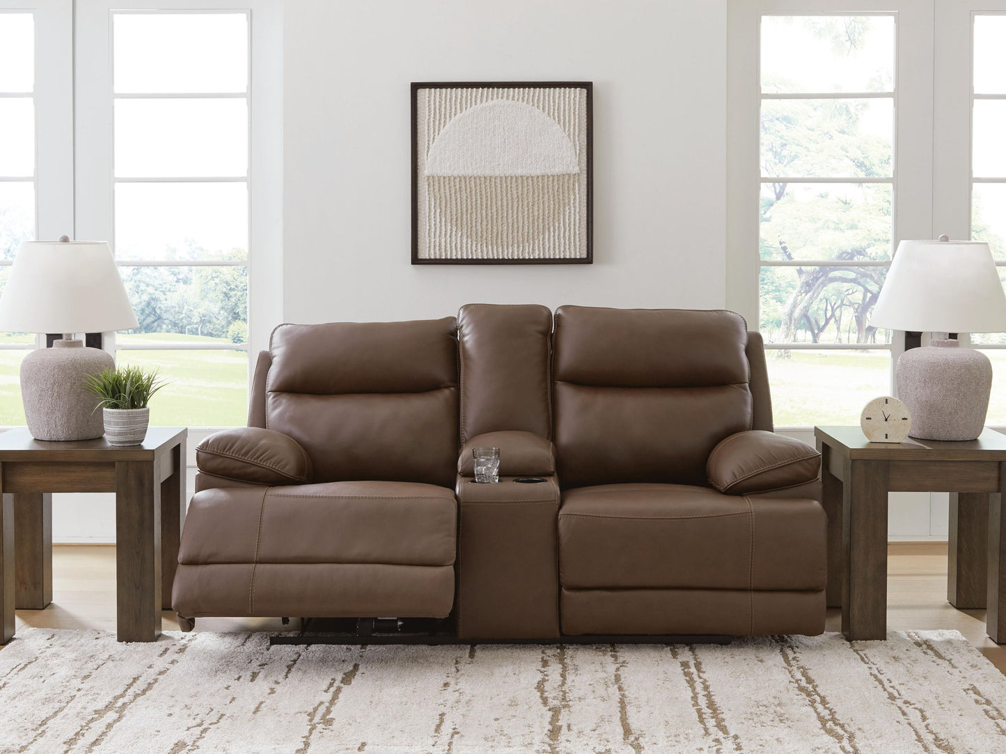 Vonryan - Power Reclining Loveseat With Console / Adj Headrest - Tobacco - Hornell Furniture Outlet