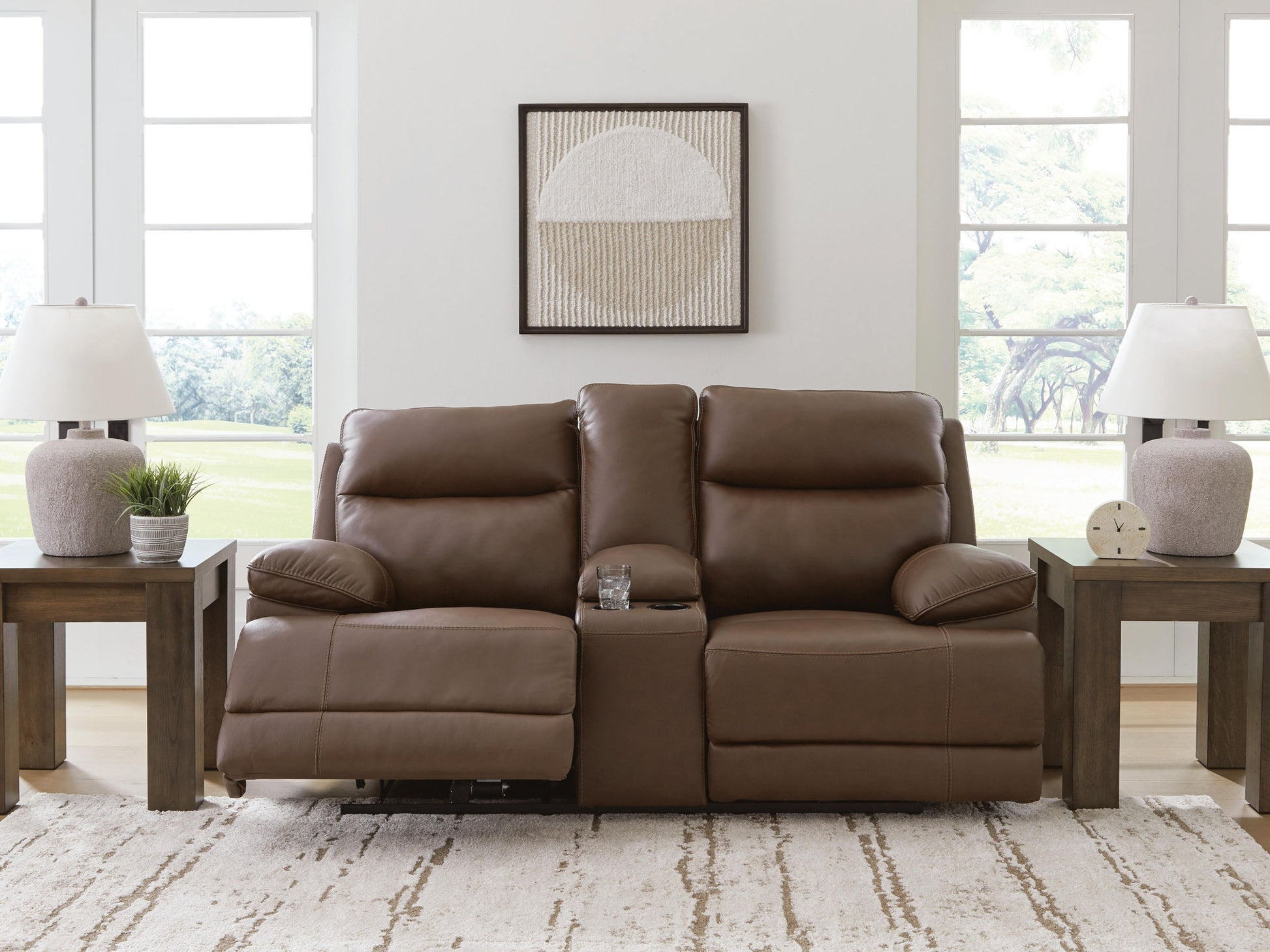 Vonryan - Power Reclining Loveseat With Console / Adj Headrest - Tobacco - Hornell Furniture Outlet
