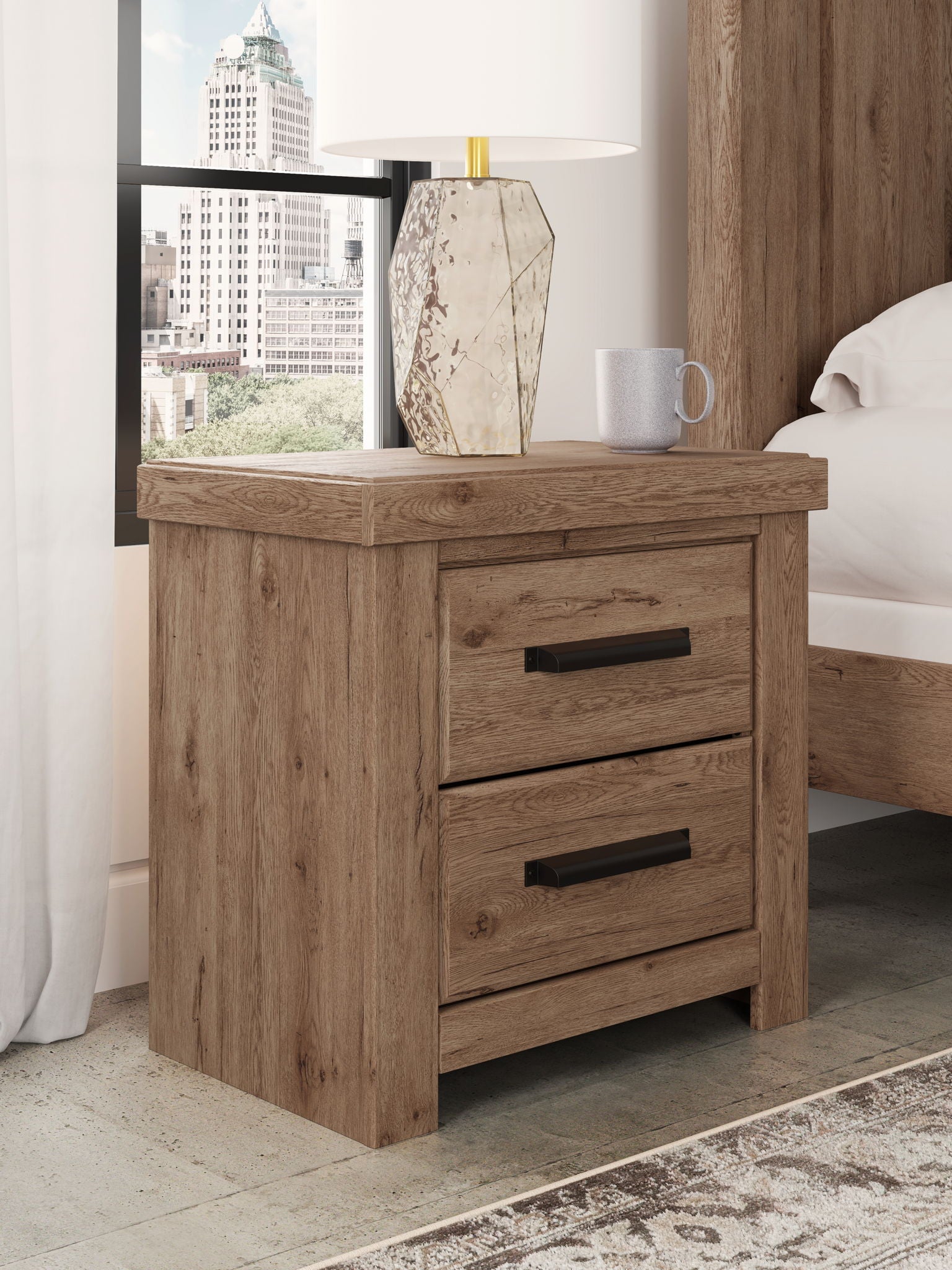 Oliandon - Two Drawer Night Stand - Light Brown - Hornell Furniture Outlet