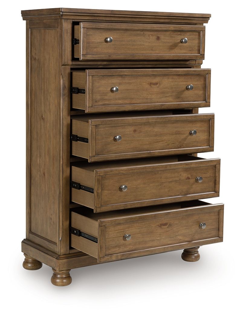 Feddinger - Medium Brown - Five Drawer Chest - Hornell Furniture Outlet