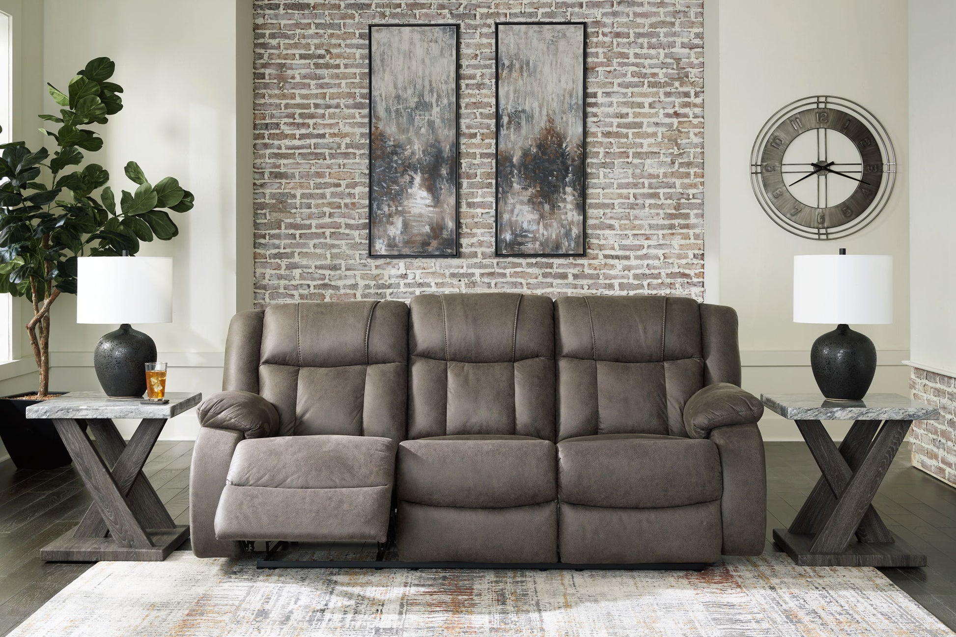 First Base - Gunmetal - Reclining Sofa - Hornell Furniture Outlet