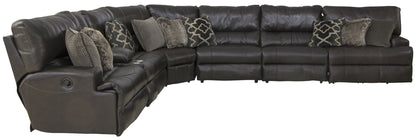 Como - 7 Piece Italian Leather Match Reclining Sectional - Hornell Furniture Outlet