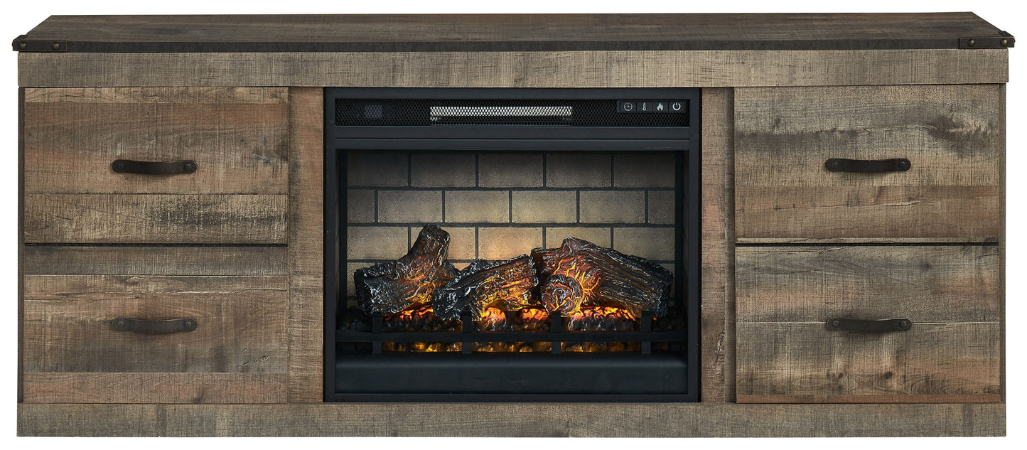 Trinell - TV Stand With Electric Fireplace - Brown - Hornell Furniture Outlet
