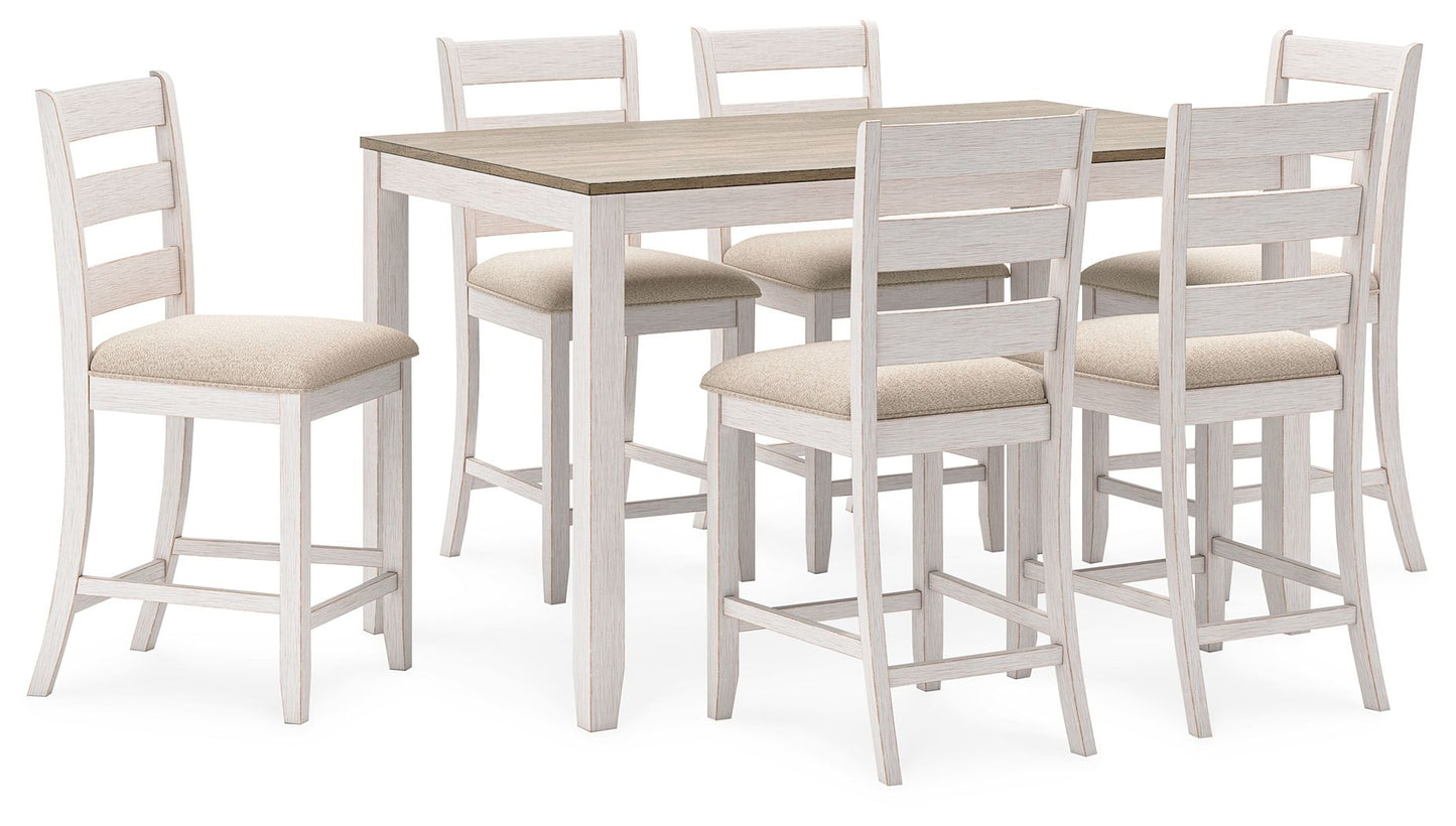 Skempton - White / Light Brown - Counter Height Dining Table and Bar Stools (Set of 7) - Hornell Furniture Outlet