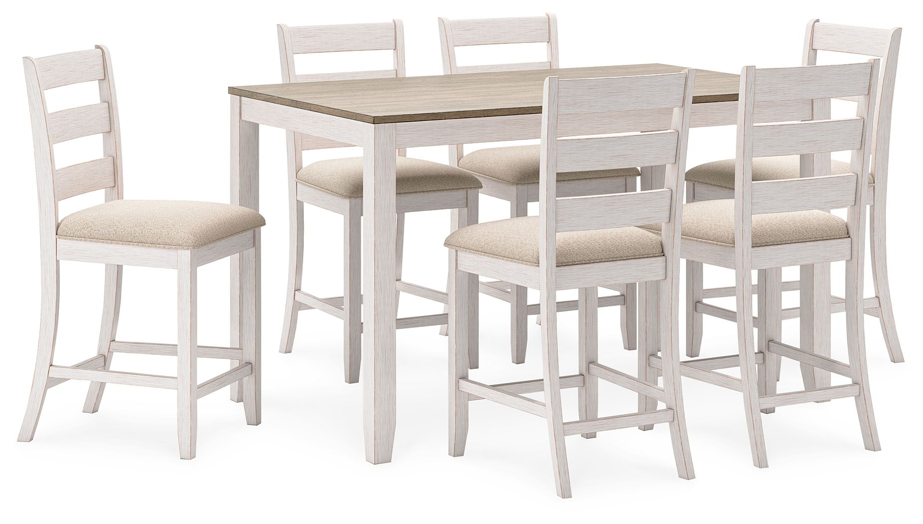 Skempton - White / Light Brown - Counter Height Dining Table and Bar Stools (Set of 7) - Hornell Furniture Outlet