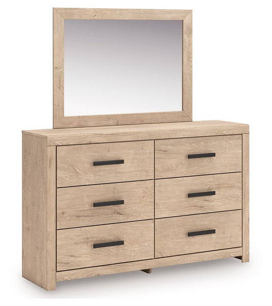 Sanginlane - Tan - Dresser and Mirror - Hornell Furniture Outlet