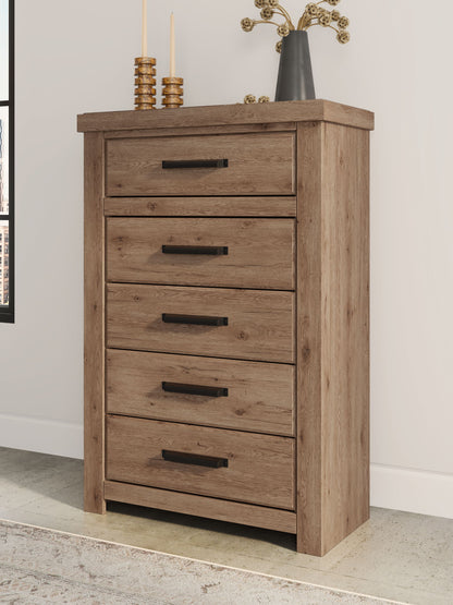 Oliandon - Five Drawer Chest - Light Brown - Hornell Furniture Outlet