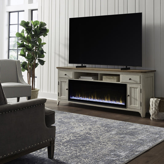 Fireplace TV Consoles - 79" Console With Fire - Medium Brown - Hornell Furniture Outlet