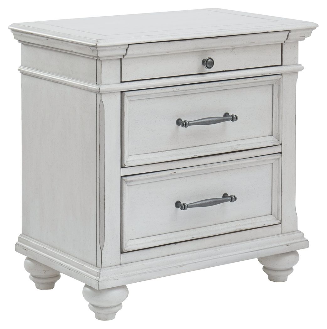 Kanwyn - Whitewash - Three Drawer Night Stand - Hornell Furniture Outlet