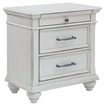 Kanwyn - Whitewash - Three Drawer Night Stand - Hornell Furniture Outlet