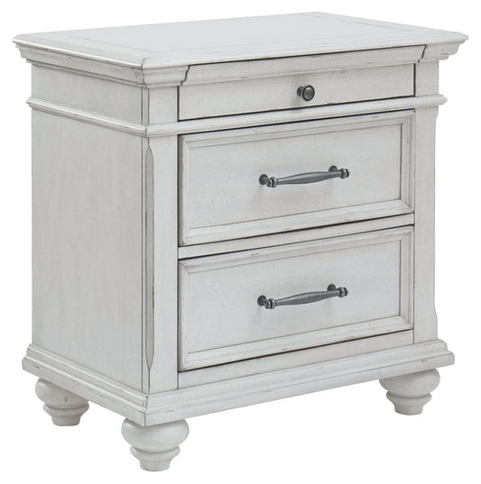 Kanwyn - Whitewash - Three Drawer Night Stand - Hornell Furniture Outlet
