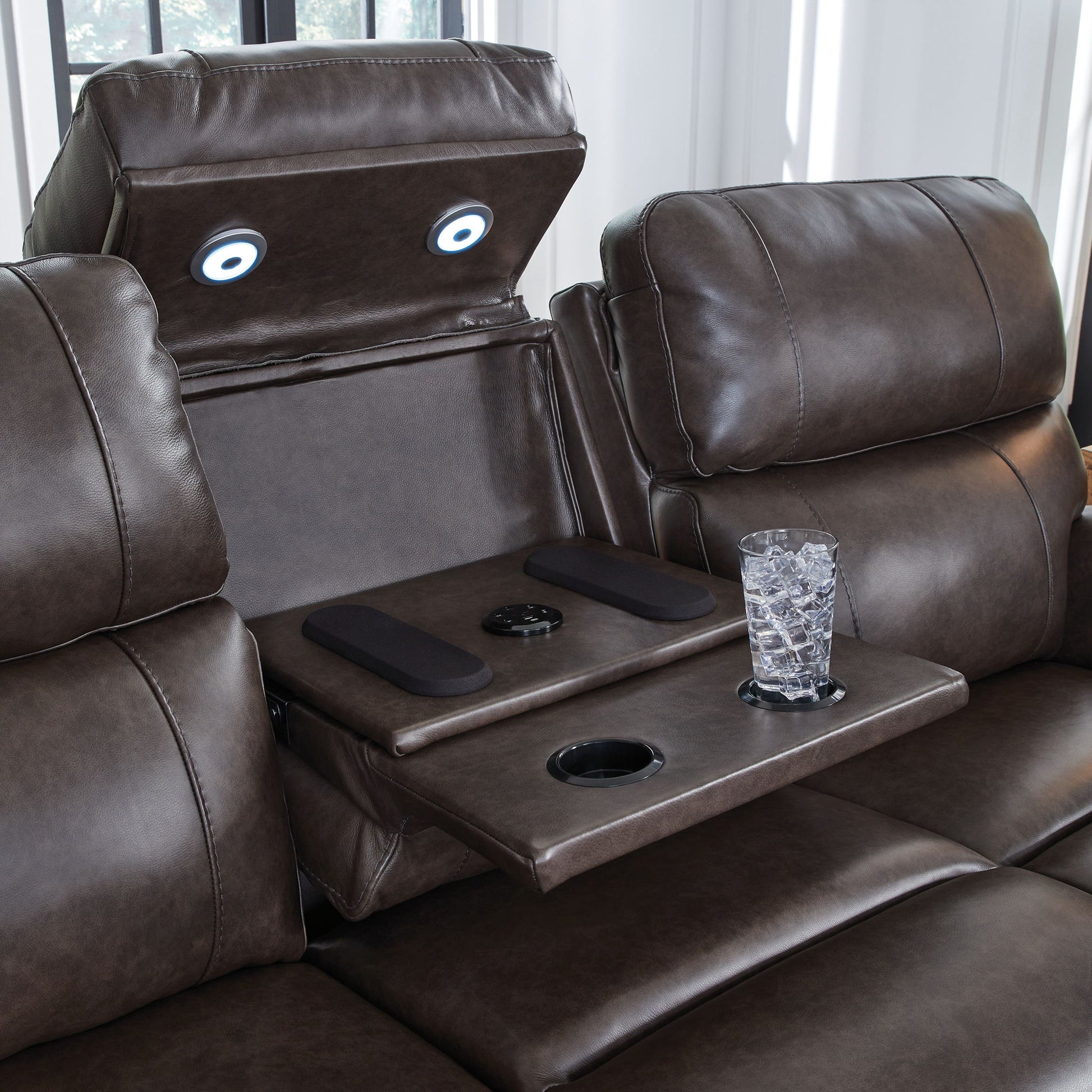 Crossplex - Smoke - Power Recline Sofa With Adjustable Headrest - Hornell Furniture Outlet