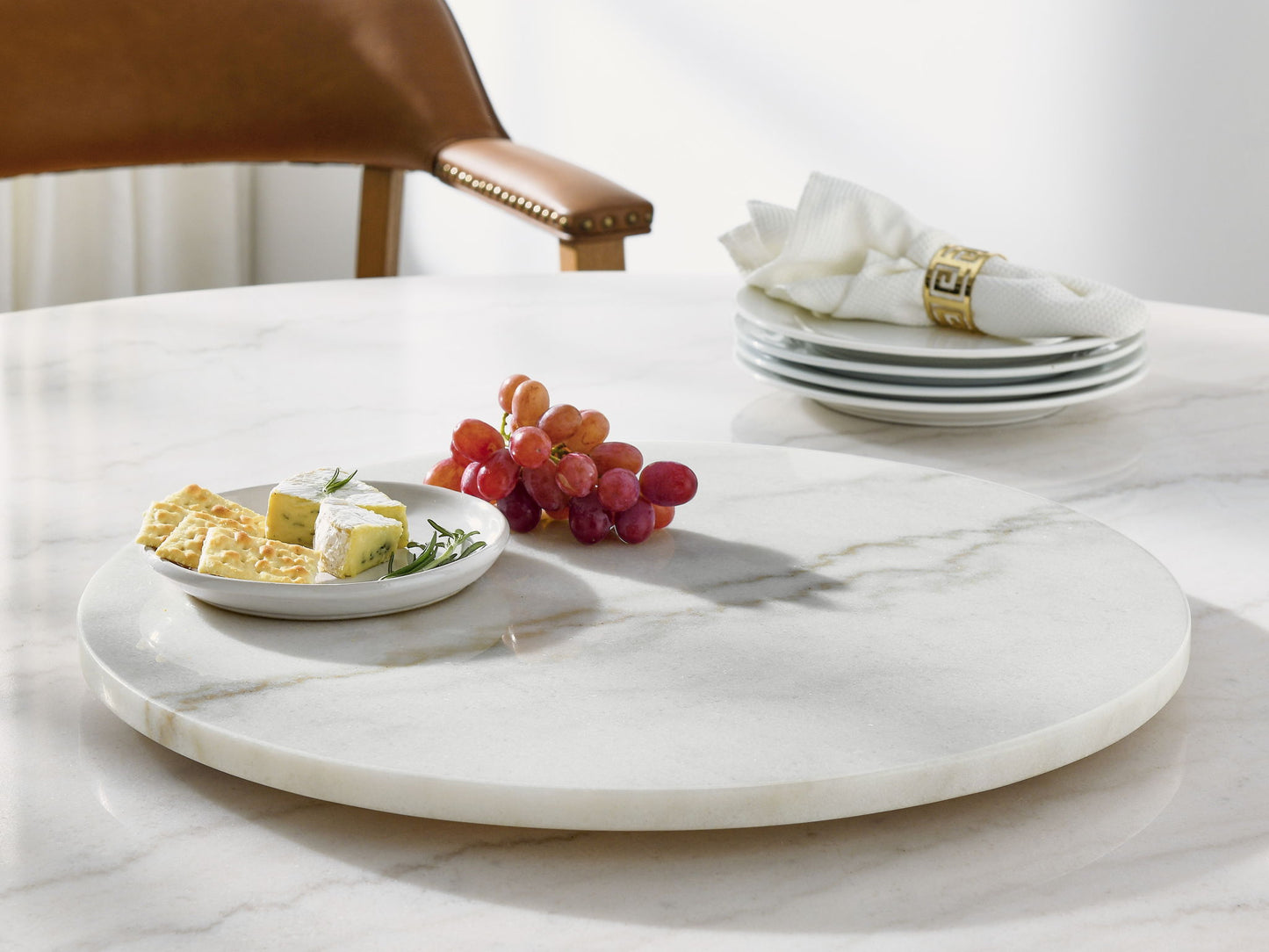Arken - White Marble Lazy Susan - White - Hornell Furniture Outlet