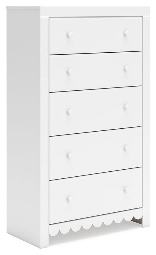 Mollviney - White - Five Drawer Chest - Hornell Furniture Outlet