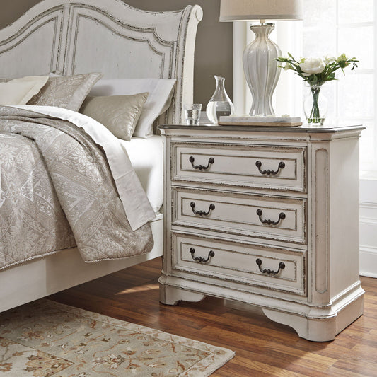 Magnolia Manor - 3 Drawer Bedside Chest With Charging Station - White - Hornell Furniture Outlet
