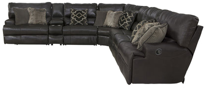 Como - 7 Piece Italian Leather Match Reclining Sectional - Hornell Furniture Outlet