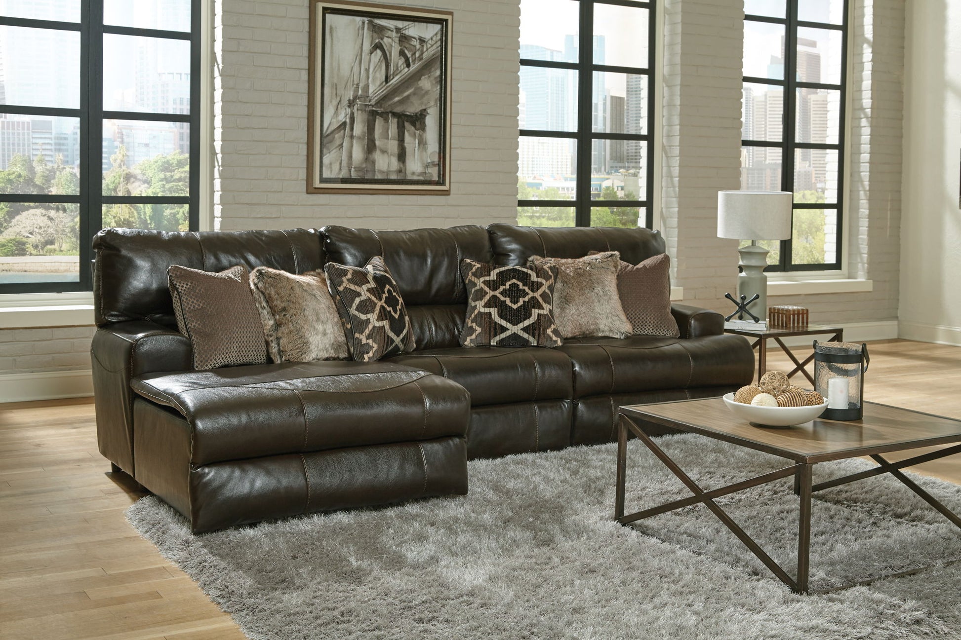 Como - 3 Piece Italian Leather Match Reclining Sectional - Hornell Furniture Outlet