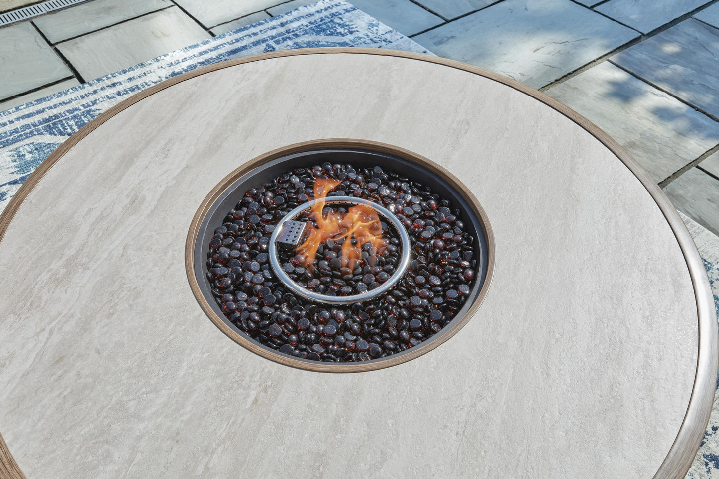Rainier Ranch - Round Fire Pit Table - Beige - Hornell Furniture Outlet