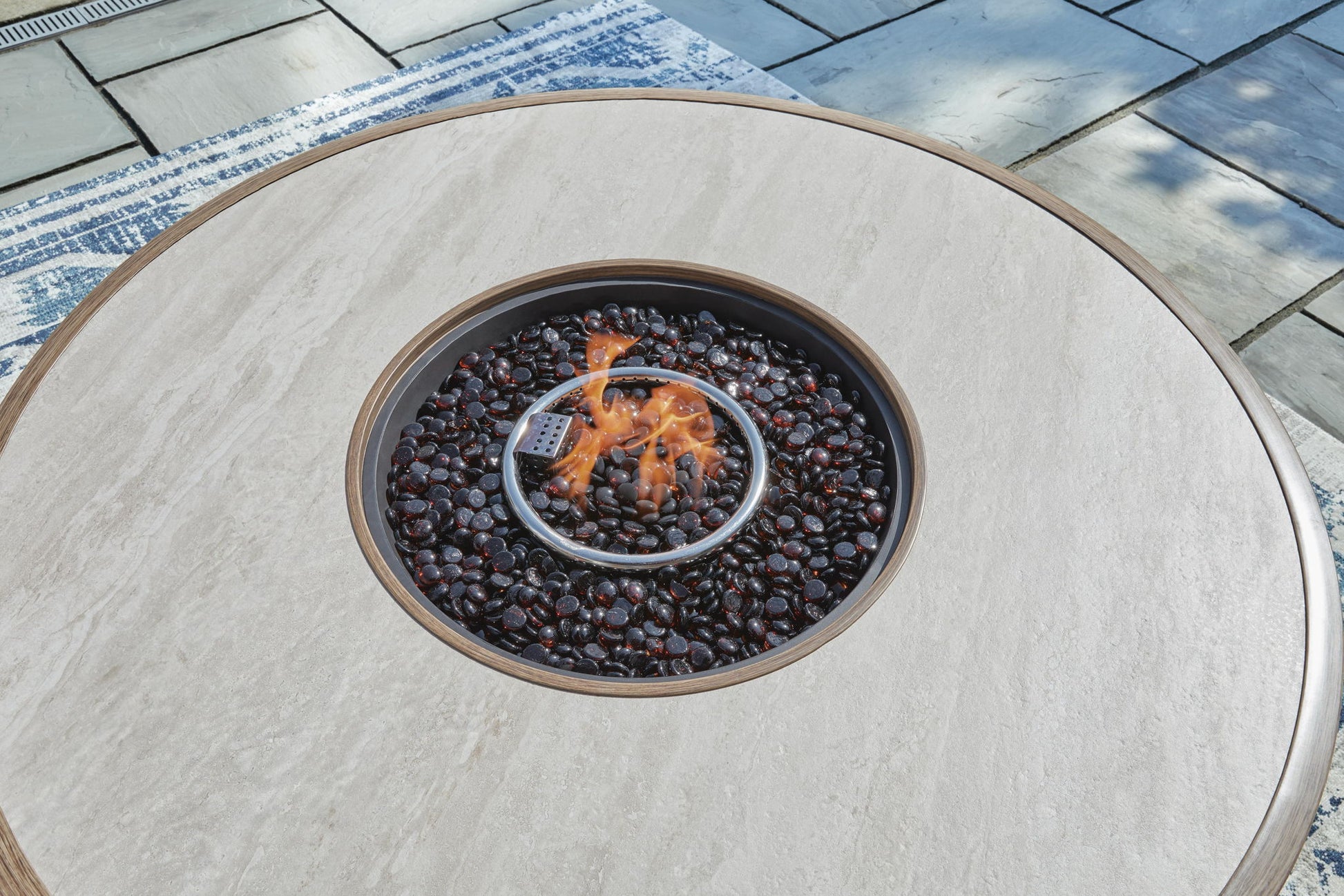 Rainier Ranch - Round Fire Pit Table - Beige - Hornell Furniture Outlet