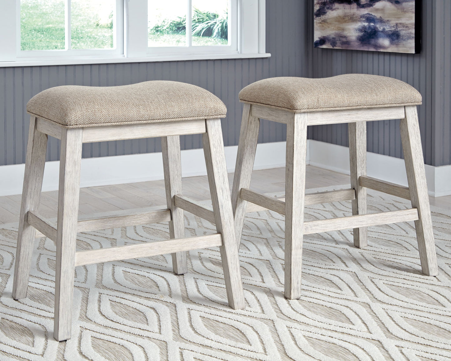 Skempton - Upholstered Stool (Set of 2) - White - Hornell Furniture Outlet